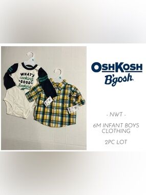 🆕OSHKOSH - 6M - NWT - INFANT BOYS 2PC ONESIE AND PLAID SHIRT LOT